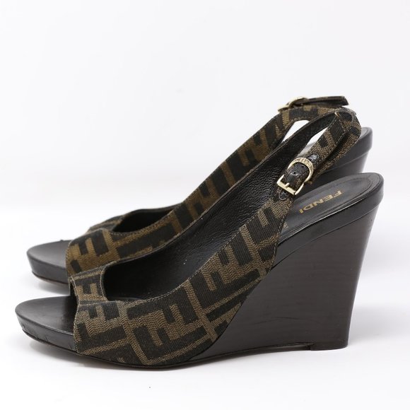 FENDI MONOGRAM WEDGE SLING BACK - Picture 1 of 3